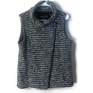 CALVIN KLEIN Womens Performance Asymmetrical Zipper Knit Vest-Black/White Sz L